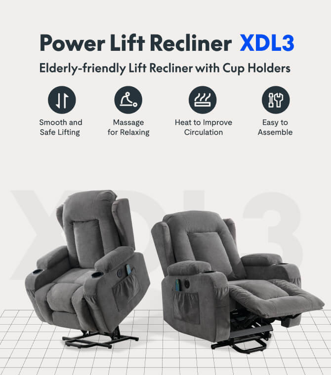 Electric Power Lift Recliner Chair With Massage And Heat For Elderly, 2 Remote Controls, 2 Side Pockets, And USB Ports, Faux Leather (Grey) - Walmart Supplies - View #5